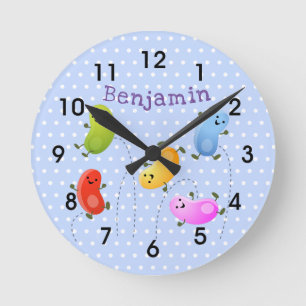 Horloge Ronde Caricature de jellybeans joyeux sautant