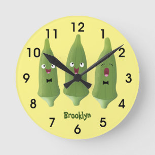 Horloge Ronde Caricature de légumes de l'okra chantante mignonne