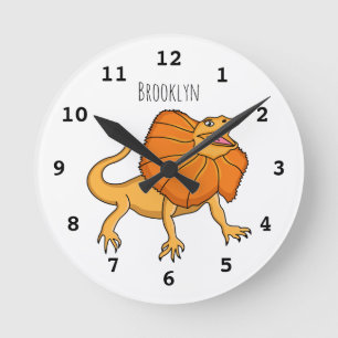 Horloge Ronde Caricature de lézard à col frisé orange