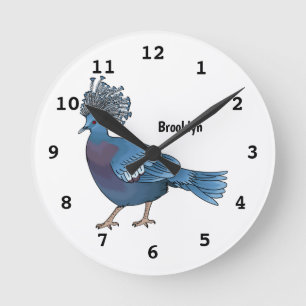 Horloge Ronde Caricature de l'oiseau pigeon couronné Victoria