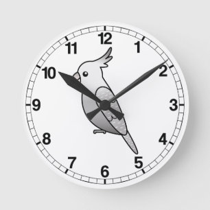Horloge Ronde Caricature de perles Whiteface Cockatiel Parrot Bi