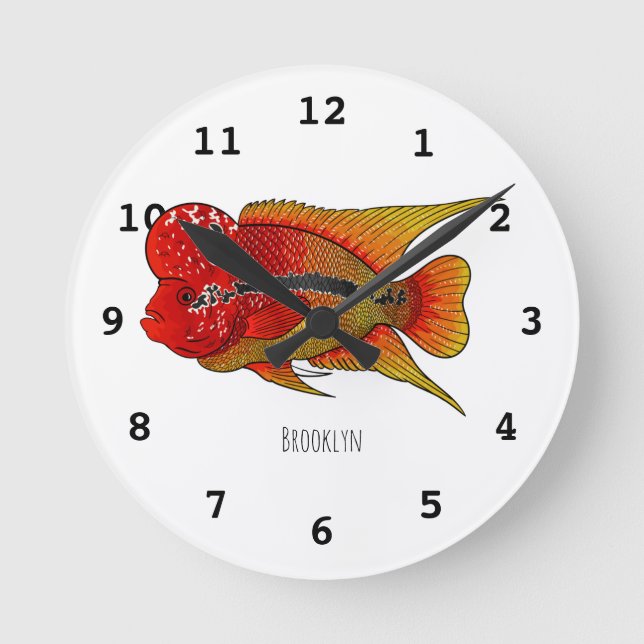Horloge Ronde Caricature de poisson cichlide à fleur (Recto)