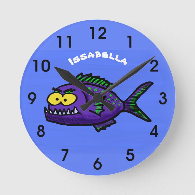 Horloge Ronde Caricature de poisson de Piranha (Recto)