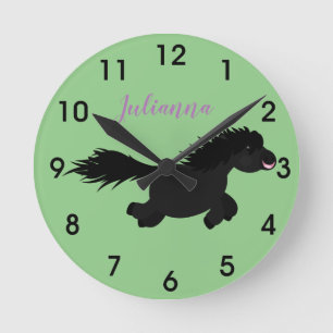 Horloge Ronde Caricature de poney noir mignon