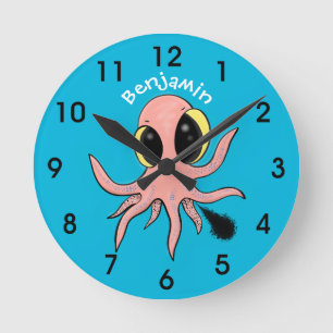 Horloge Ronde Caricature de poulpe de bébé mignonne et cheeky