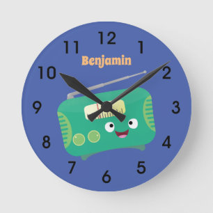 Horloge Ronde Caricature de radio rétro amusante