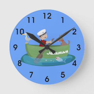 Horloge Ronde Caricature de voilier et de canot à rames garçon m