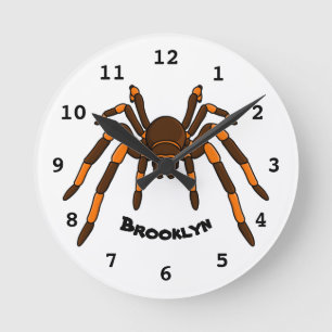 Horloge Ronde Caricature déplaisante de tarantule brun et orange