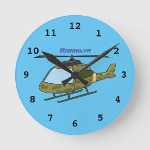 Horloge Ronde Caricature d'hélicoptère camoflage de l'armée