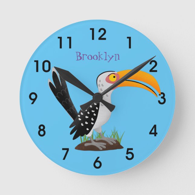Horloge Ronde Caricature d'oiseau de safari de barbecue jaune am (Recto)