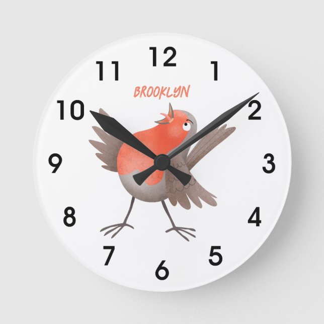 Horloge Ronde Caricature d'oiseau rouge chantant mignon (Recto)