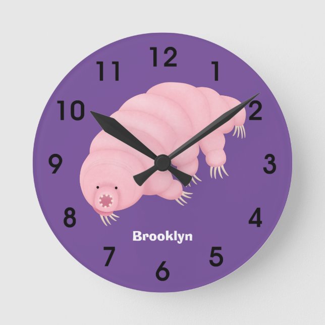Horloge Ronde Caricature d'ours d'eau tardigrade rose mignon (Recto)