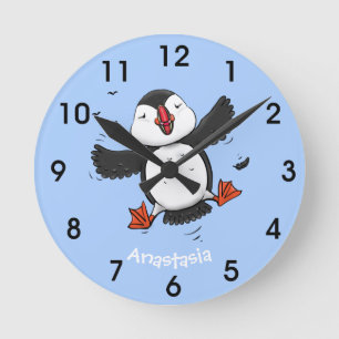 Horloge Ronde Caricature en bleu bouffin joyeux