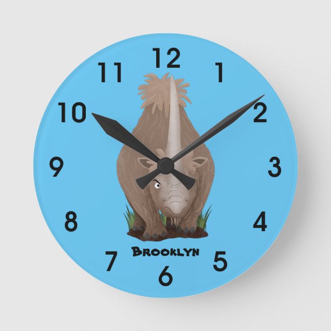 Horloge Ronde Caricature en élasmère de rhinocéros laineux (Recto)