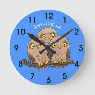 Horloge Ronde Caricature en trio de chouette