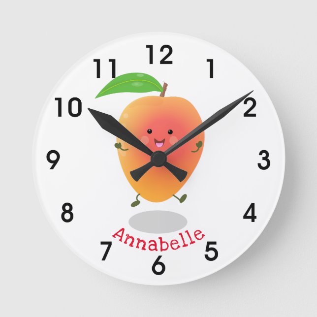 Horloge Ronde Caricature jaune mangue mignonne (Recto)