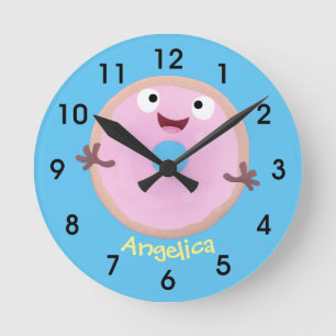 Horloge Ronde Caricature joli beignet rose vitré