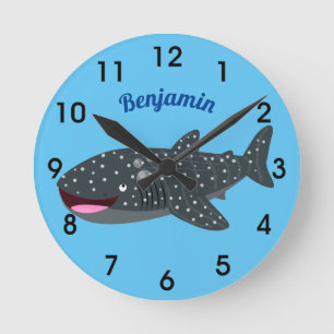 Horloge Ronde Caricature joli requin baleine joyeux