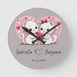Horloge Ronde Caricature mignonne Amoureux de les chats Coeur Sa