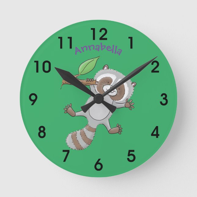 Horloge Ronde Caricature pour bébé au raton laveur joyeux (Recto)
