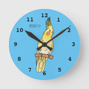 Horloge Ronde Caricature pour oiseaux Cockatiel