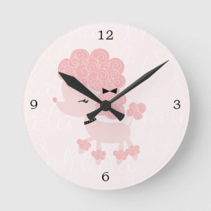 Horloge Ronde Caricature rose mignonne caniche