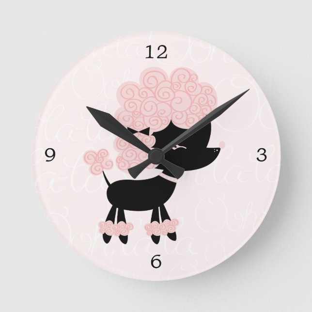 Horloge Ronde Caricature rose mignonne caniche (Recto)