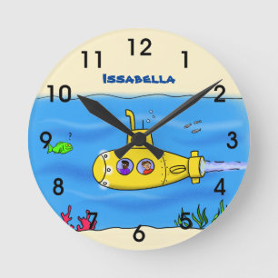 Horloge Ronde Caricature sous-marine joyeuse