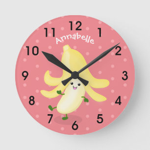 Horloge Ronde Caricature sur la banane de Cute kawaii