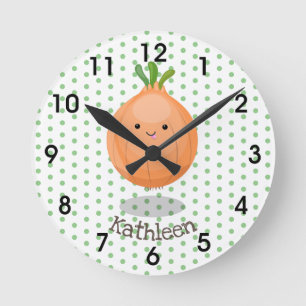 Horloge Ronde Caricature vert oignon brun joli