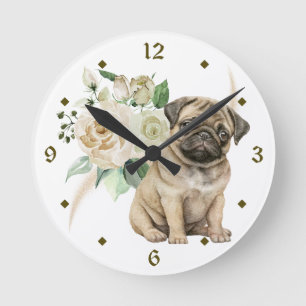 Horloge Ronde Carlin blanc Rose Bouquet