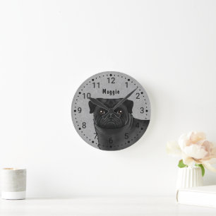 Horloge Ronde Carlin Noir Cartoon Chien Gros Plan Et Nom Gris