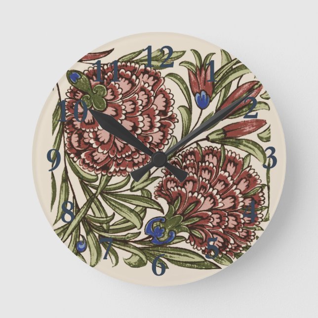 Horloge Ronde Carnation Carrelage Fleur Antique Art Rustique (Recto)