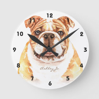 Horloge Ronde Carré Bulldog anglais personnalisé ou