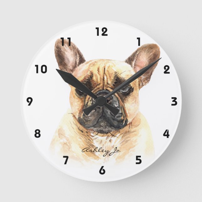Horloge Ronde Carré Bulldog français personnalisé ou (Recto)