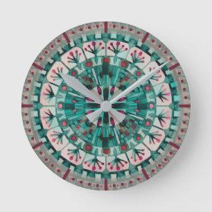 Horloge Ronde Carreaux de mosaïque Boho Océan Turquoise -