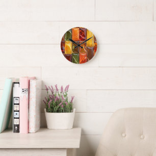 Horloge Ronde Carreaux de Mosaïque en Verre Automne Chaud - Ambr