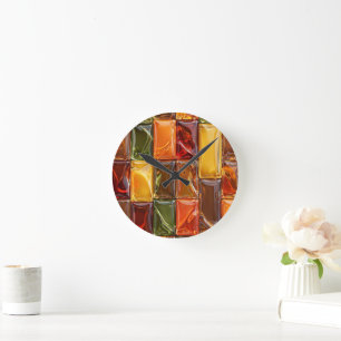Horloge Ronde Carreaux de Mosaïque en Verre Automne Chaud - Ambr