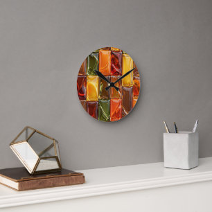 Horloge Ronde Carreaux de Mosaïque en Verre Automne Chaud - Ambr