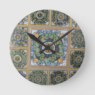 Horloge Ronde Carreaux de style Talavera mexicain