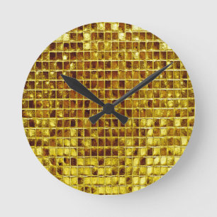 Horloge Ronde Carreaux en mosaïque d'or Elégant luxe moderne