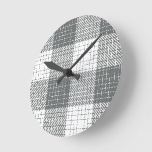 Horloge Ronde Carreaux gris et blancs à carreaux et hachures