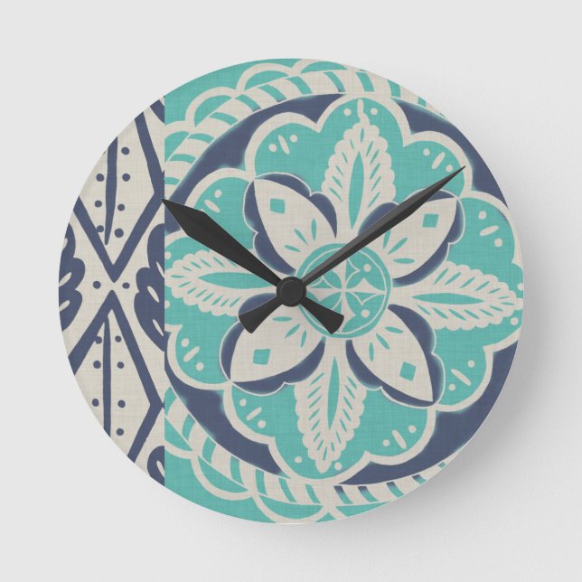 Horloge Ronde Carrelage bleu Batik IV (Recto)