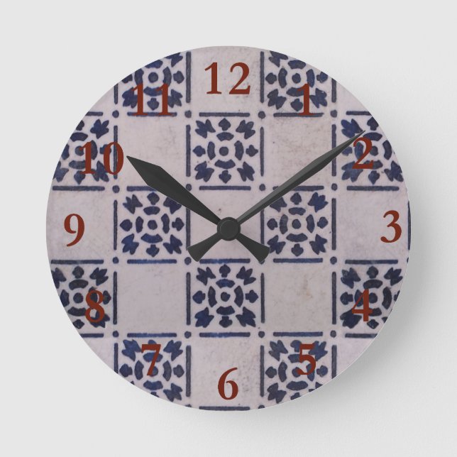 Horloge Ronde Carrelage Delft Bleu : Motif d'art néerlandais cla (Recto)