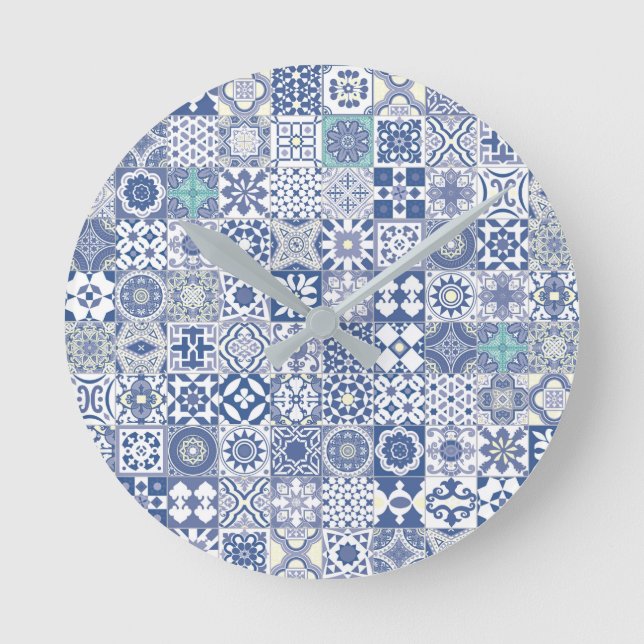 Horloge Ronde Carrelage marocain bleu pastel (Recto)