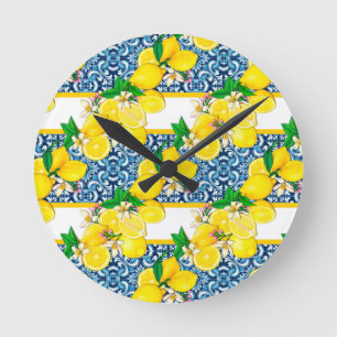 Horloge Ronde Carrelage méditerranéen clair Sicilien Citrus Lemo