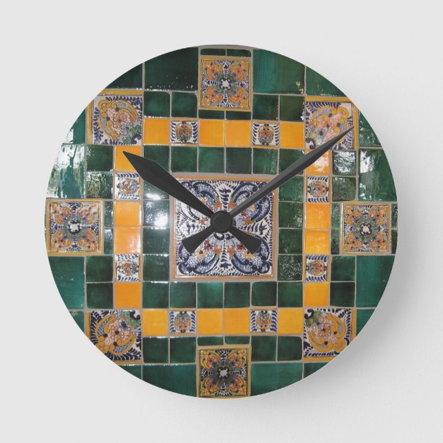 Horloge Ronde Carrelage mexicain vert Talavera (Recto)