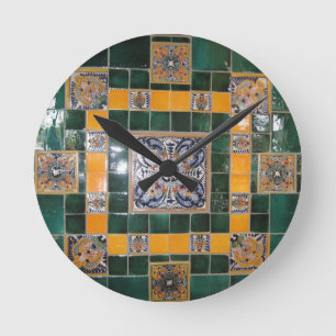 Horloge Ronde Carrelage mexicain vert Talavera