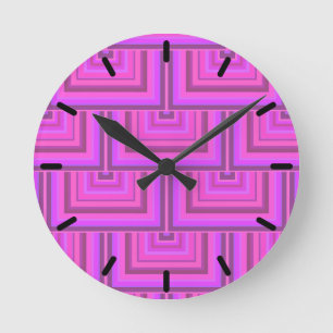 Horloge Ronde Carrés à rayures roses motif