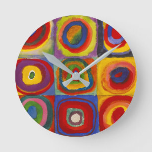 Horloge Ronde Carrés avec cercles concentrés   Kandinsky  